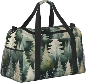Snowflake Watercolor Forest Duffle Bag Foldable Travel Tote Bag Carry On Large Weekender Overnight Bags Waterproof Gym Bag For Women Men