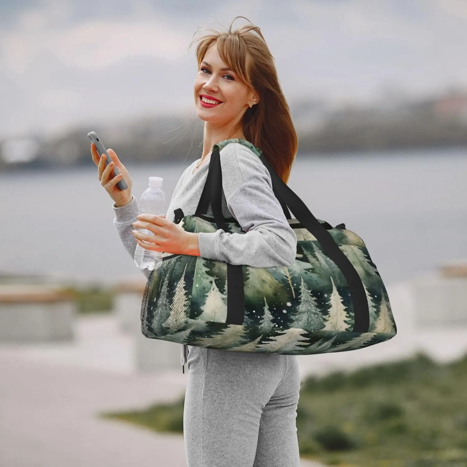 Snowflake Watercolor Forest Duffle Bag Foldable Travel Tote Bag Carry On Large Weekender Overnight Bags Waterproof Gym Bag For Women Men