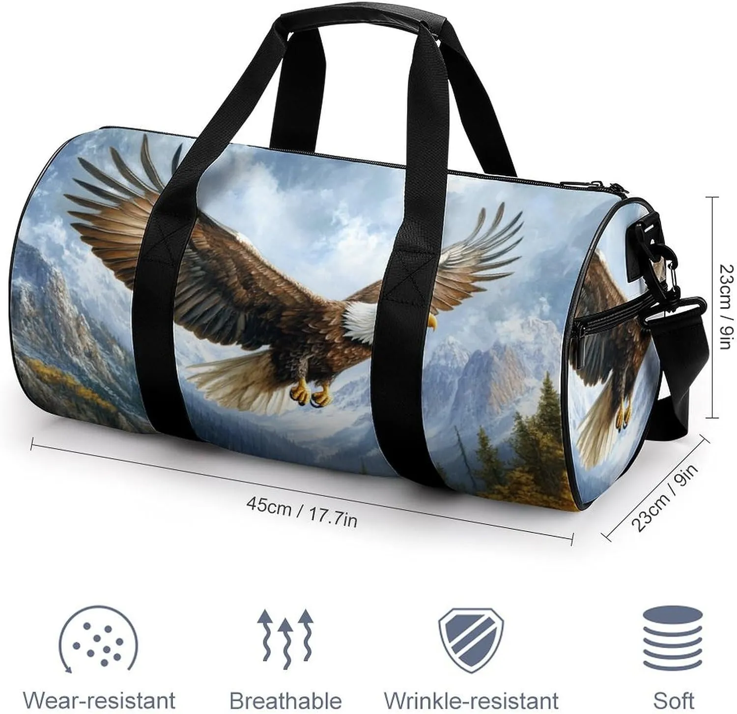 Soaring Eagle Travel Gym Bag for Women Men Cylindrical Duffle Bag Sport Workout Bag with Shoulder Strap