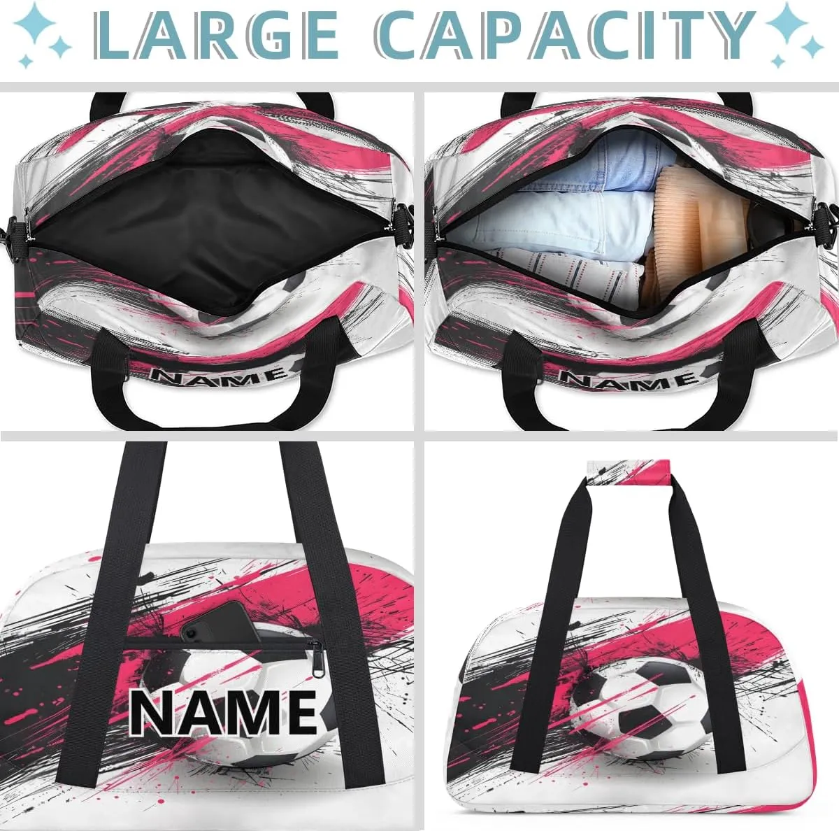 Soccer Custom Small Gym Bag 18 inch for Women Men Personalized American Football Carry On Overnight Weekender Bag for Travel Work Dance Sport