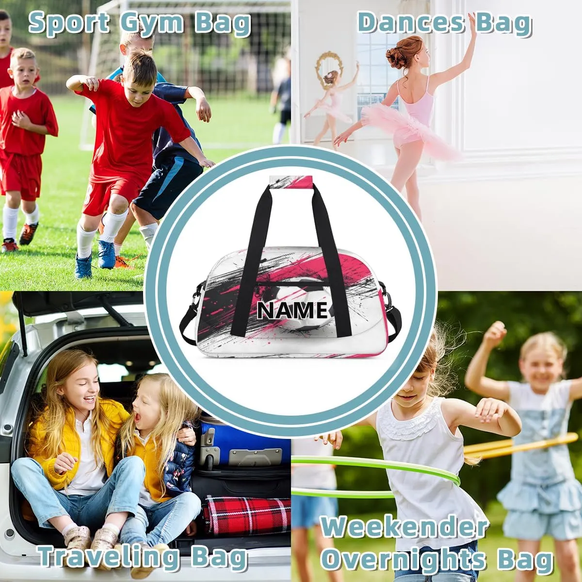 Soccer Custom Small Gym Bag 18 inch for Women Men Personalized American Football Carry On Overnight Weekender Bag for Travel Work Dance Sport