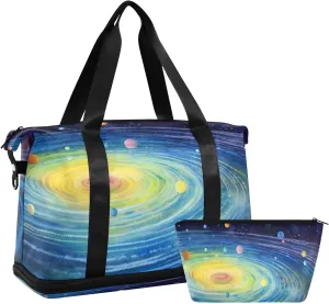 Solar System Sports Gym Bag,Travel Duffel bag with Wet Pocket & Shoes Compartment Lightweight Waterproof Overnight Bag for Men Women