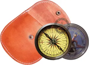 Solid Brass Antique 3 Inch Sundial Compass Great Antique for Outdoor Activities Camping Hiking with Leather (GYWE)