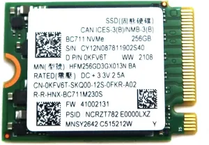 Solid State Drive KFV6T 0KFV6T CN-0KFV6T Compatible Replacement Spare Part for Dell SK Hynix BC711 HFM256GD3GX013N 256GB M.2 2230 NVMe PCIe Gen3 x4 SSD