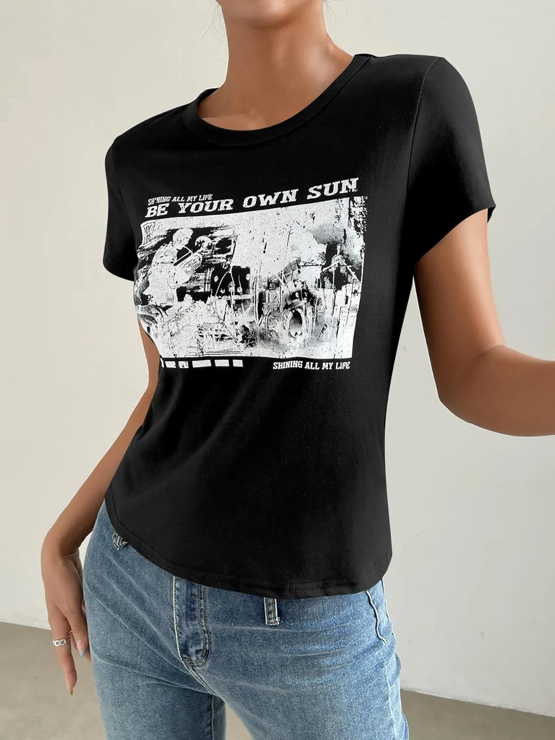 SOLY HUX Women's Graphic Tees Crop Fitted Tops Casual Summer Slogan Letter Print Short Sleeve T Shirts