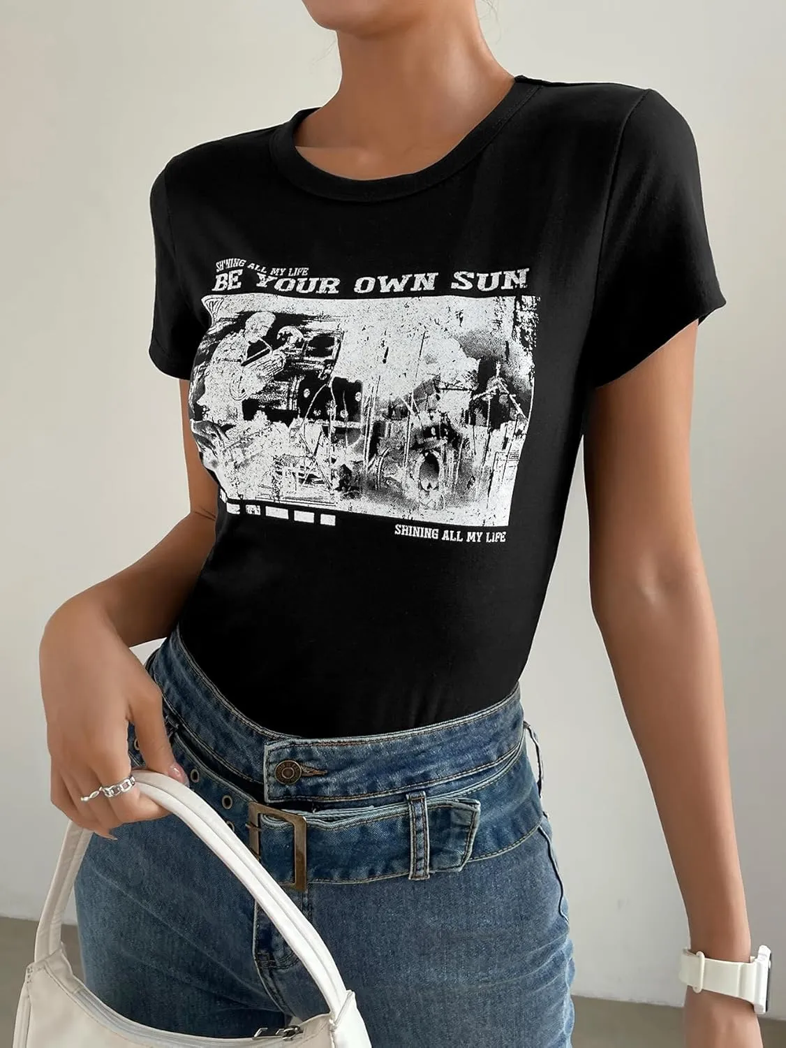 SOLY HUX Women's Graphic Tees Crop Fitted Tops Casual Summer Slogan Letter Print Short Sleeve T Shirts