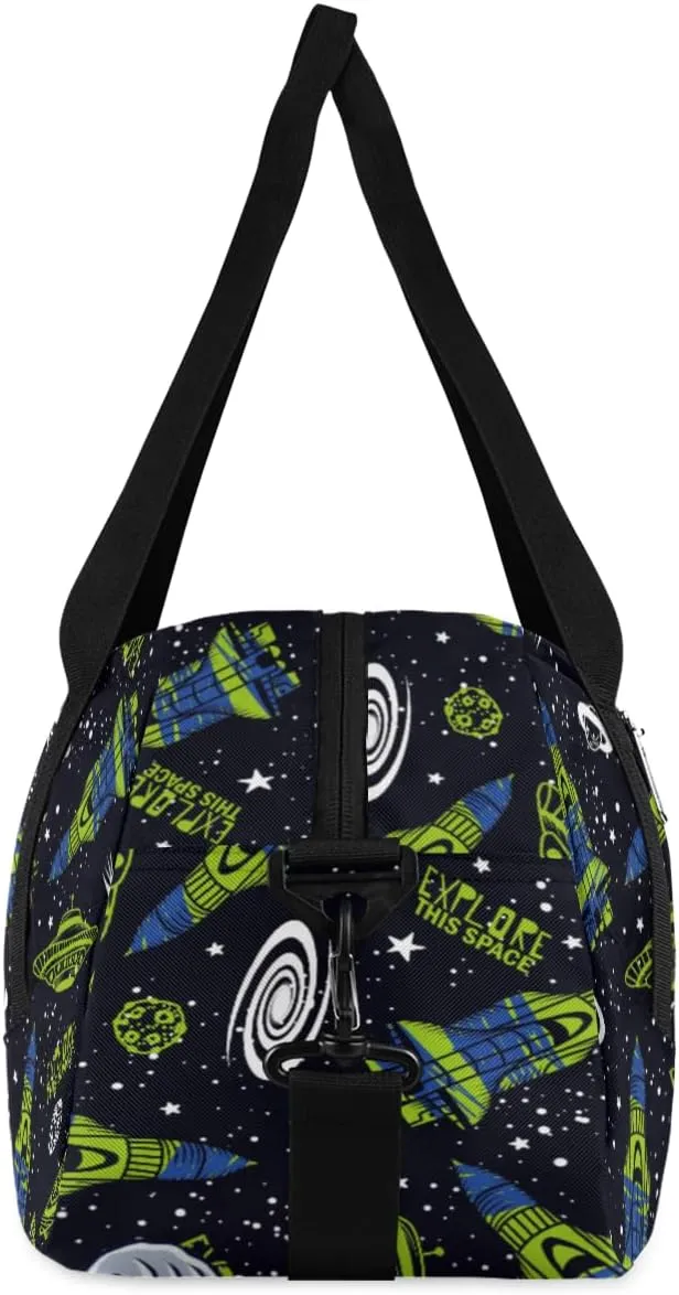 Space Rockets Astronaut Kids Overnight Duffle Bags Boys Girls Teen Sports Gym Bag for Weekender Travel Gymnastics Dance Ballet