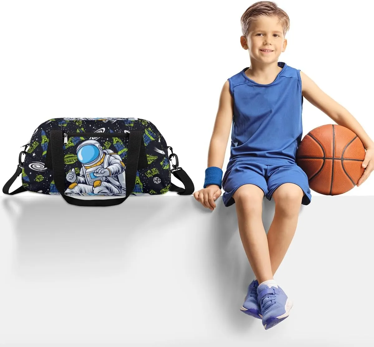 Space Rockets Astronaut Kids Overnight Duffle Bags Boys Girls Teen Sports Gym Bag for Weekender Travel Gymnastics Dance Ballet