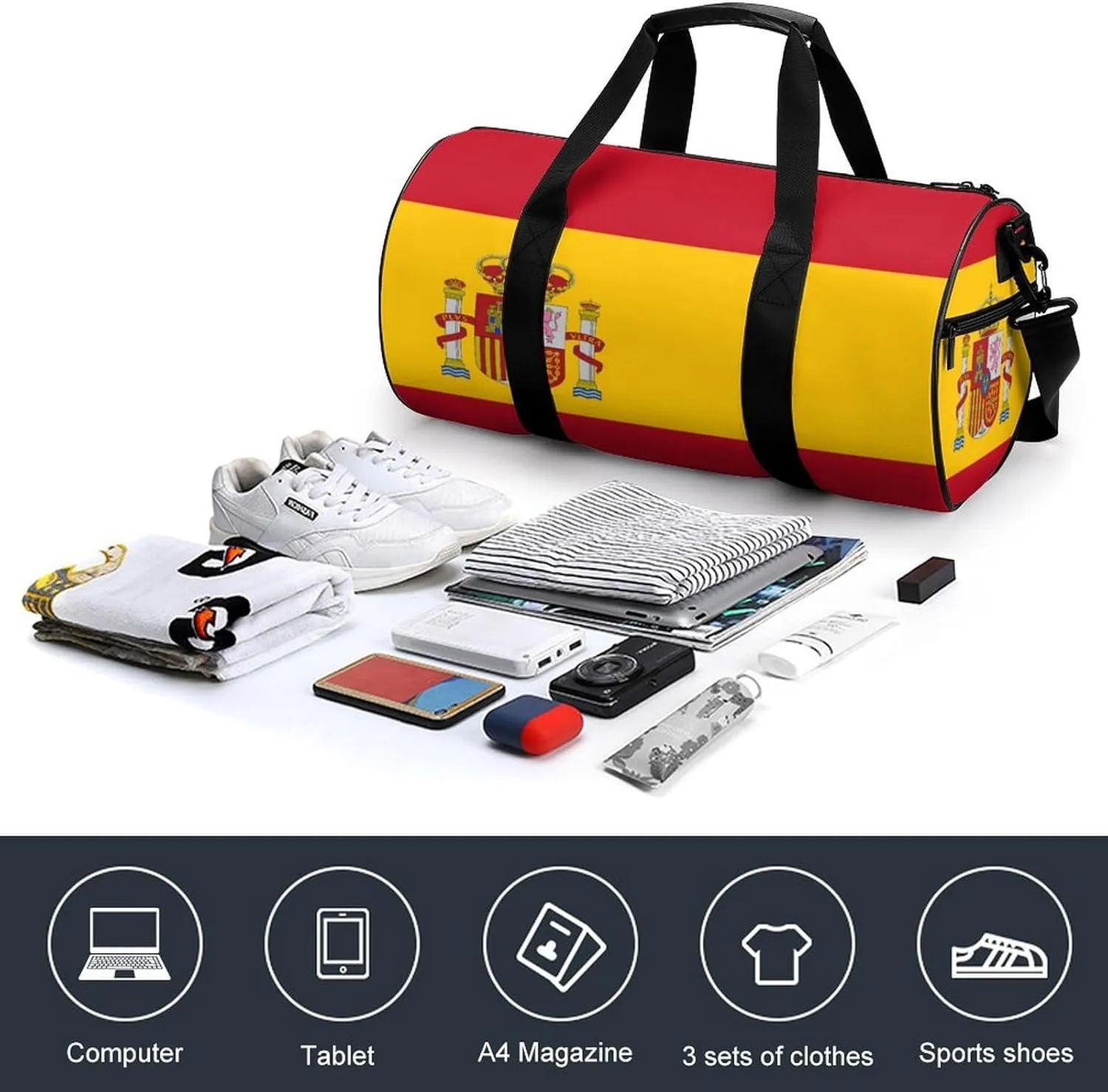 Spain Flag Large Capacity Sports Duffel Bag for Gym Travel Weekend for Men Women
