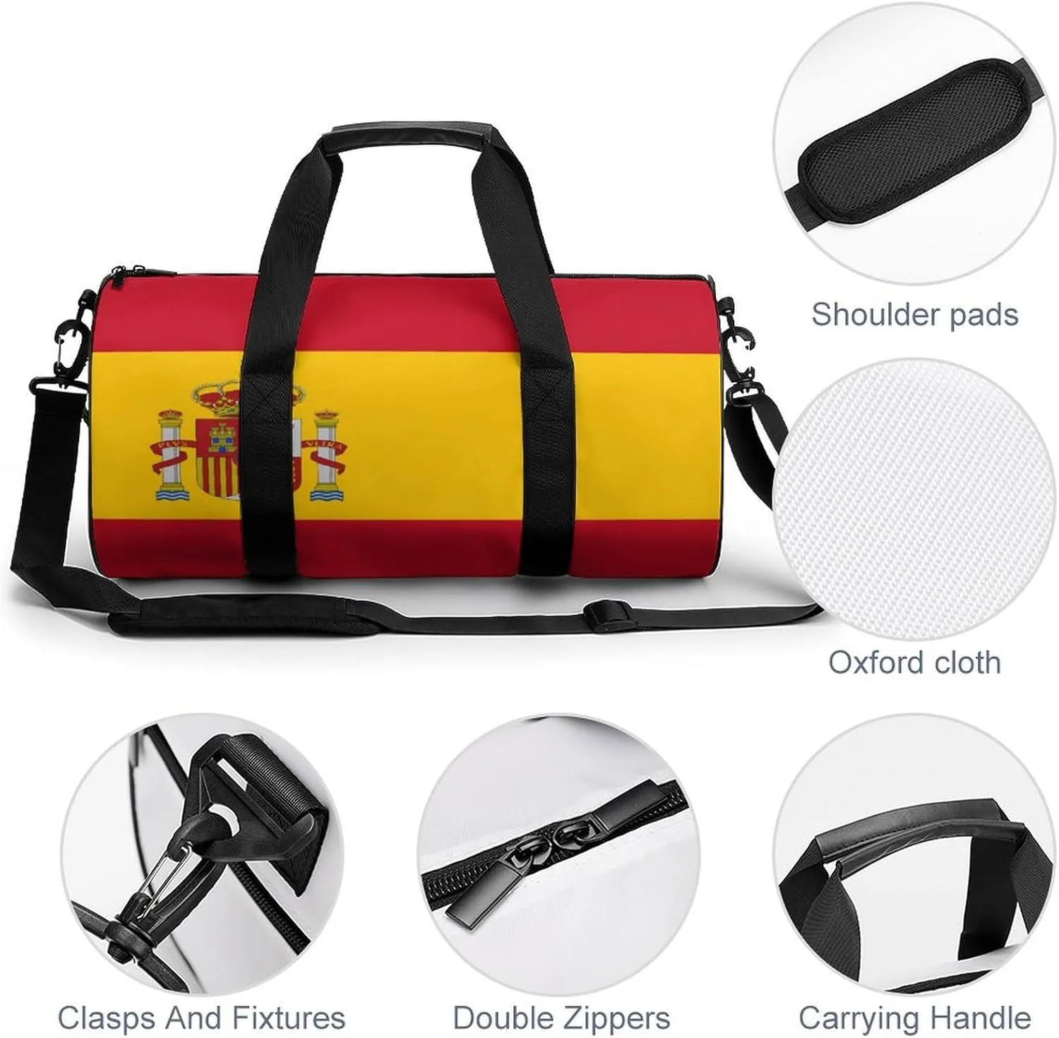 Spain Flag Sports Duffel Bag for Men Women Dry Wet Separation Lightweight Tote