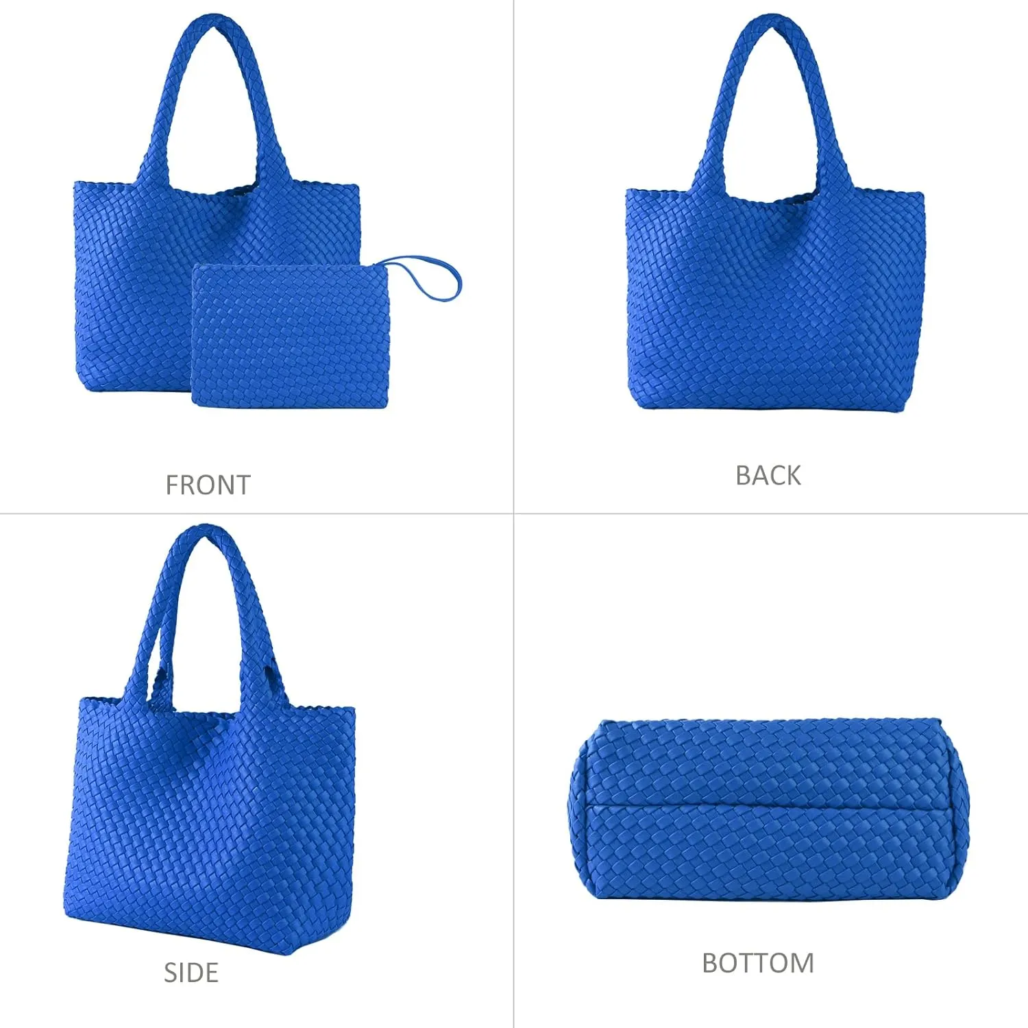 SporGenius Woven Tote Bag for Women, Vegan Leather Beach Bags with Small Purse, Large Travel Top Handle Handbags