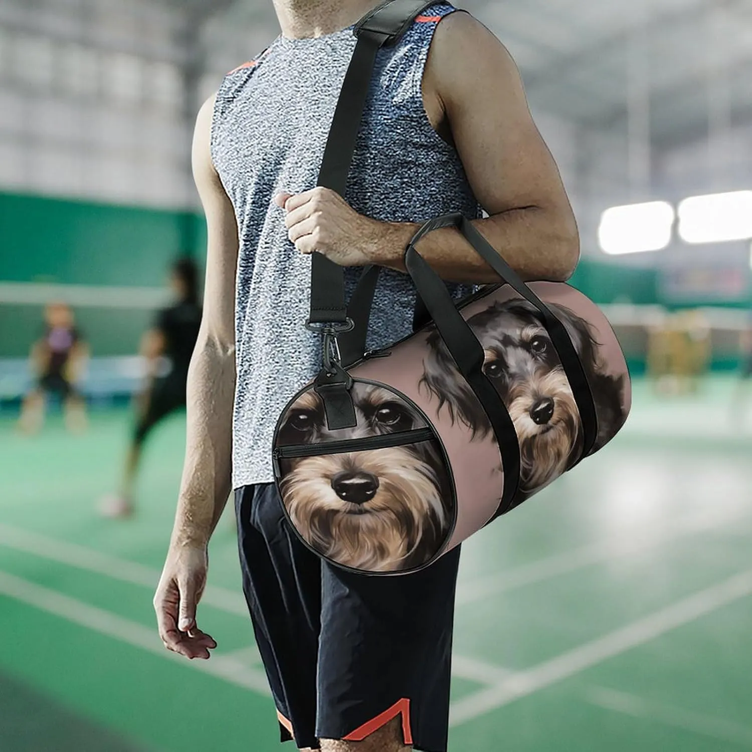 Sport Gym Bag for Women Men,A Dog Cylindrical Travel Duffel Bag with Adjustable Straps for Travel, Sports, Workout
