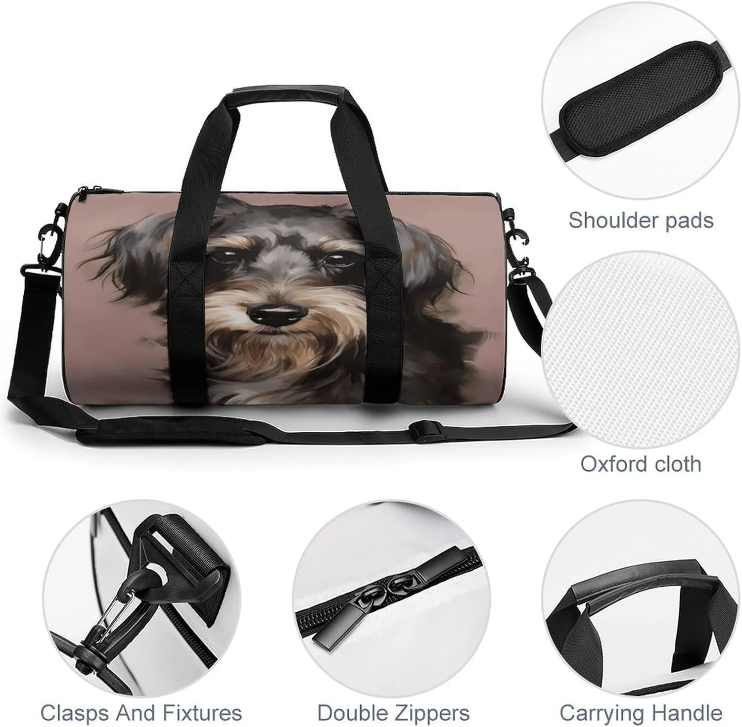 Sport Gym Bag for Women Men,A Dog Cylindrical Travel Duffel Bag with Adjustable Straps for Travel, Sports, Workout