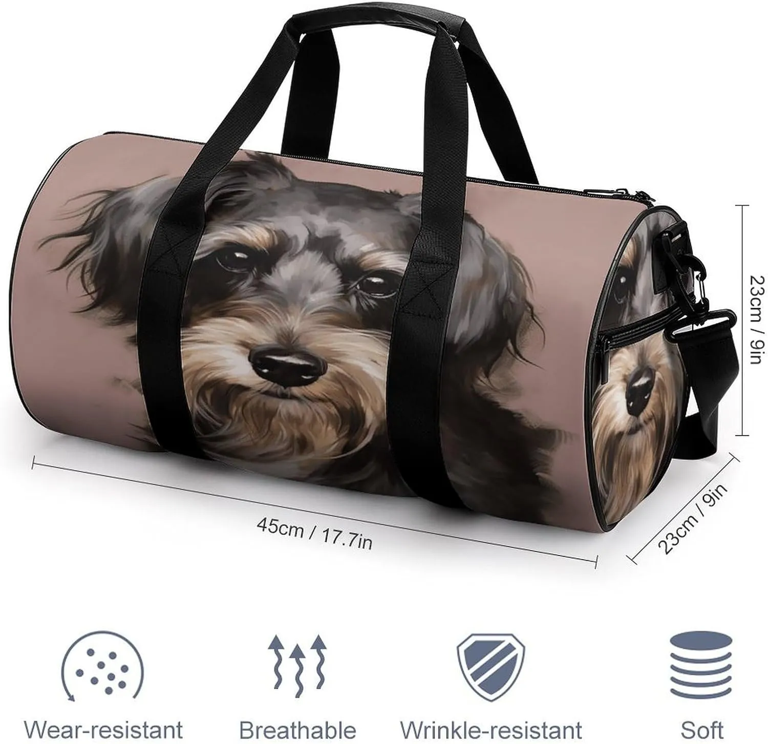 Sport Gym Bag for Women Men,A Dog Cylindrical Travel Duffel Bag with Adjustable Straps for Travel, Sports, Workout