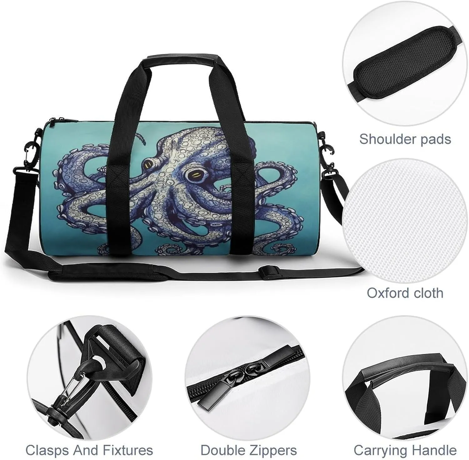 Sport Gym Bag for Women Men,Owl Cylindrical Travel Duffel Bag with Adjustable Straps for Travel, Sports, Workout