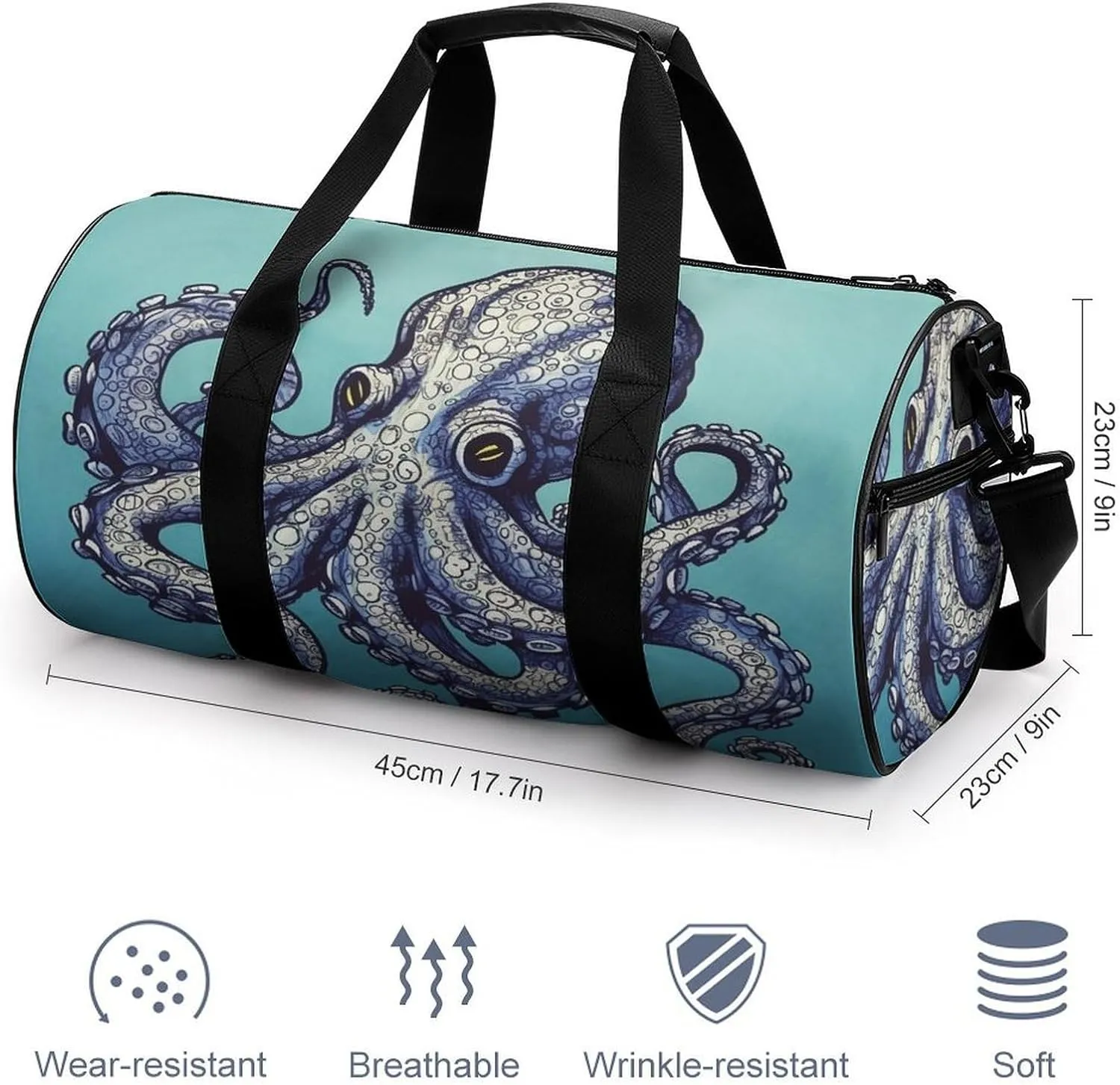 Sport Gym Bag for Women Men,Owl Cylindrical Travel Duffel Bag with Adjustable Straps for Travel, Sports, Workout