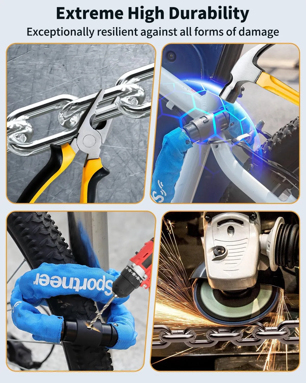Sportneer Bike Lock: 8mm Thick High Security Anti Theft Bike Chain Lock with 2 Keys- 3.2/4ft Long Heavy Duty Anti-Cut Bicycle Lock for Bike, Motorcycle, Bicycle, Door, Gate, Fence, Grill