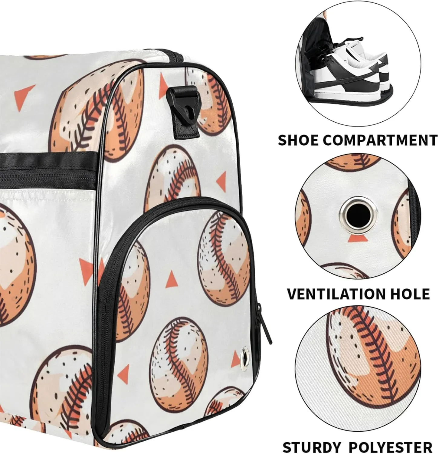 Sports 43L Gym Duffle Bag for men with Shoe Compartment, Baseball Overnight Weekender Bag for Women with Shoulder Strap, Ideal for Travel, Gym, Sports