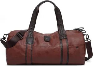 Sports Bag Men for Gym Yoga Soft Pu Leather Cylindrical Sport Fitness Bag Male Shoulder Travel Luggage Bag(White-Patch Five-Pointed star4)