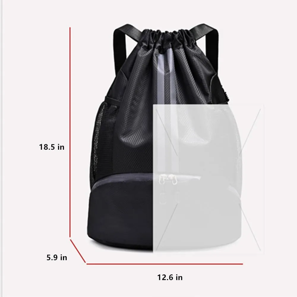Sports Drawstring Backpack - Water Resistant Lightweight String Gym Bag with Shoes Compartment and Wet Proof Pocket for Women Men