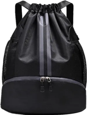 Sports Drawstring Backpack - Water Resistant Lightweight String Gym Bag with Shoes Compartment and Wet Proof Pocket for Women Men