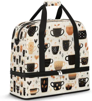 Sports Duffel Bag, Foldable Filter Coffee Travel Duffel Bag, Gym Yoga Beach Bag Weekender Overnight Bag with Shoes Compartment for Men Women, Coffee
