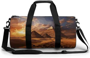 Sports Gym Bag for Men Women Egyptian Pyramids Travel Gym Bag Cylindrical Workout Bag Lightweight Travel Duffle Bag for Basketball Football Weekender