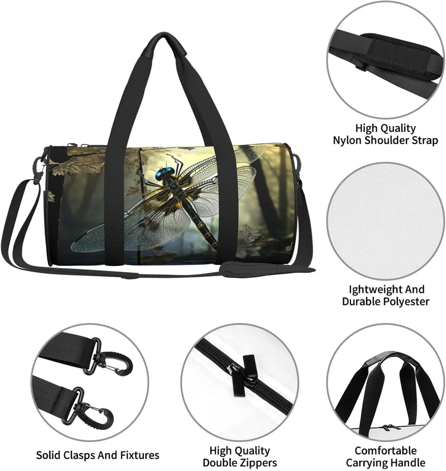 Sports Gym Bag for Women Men Travel Duffel Bag Tote Weekender Bag Carry on Overnight Bag for Travel Swimming Fitness Workout Sports Dragonflies Duffle Bag