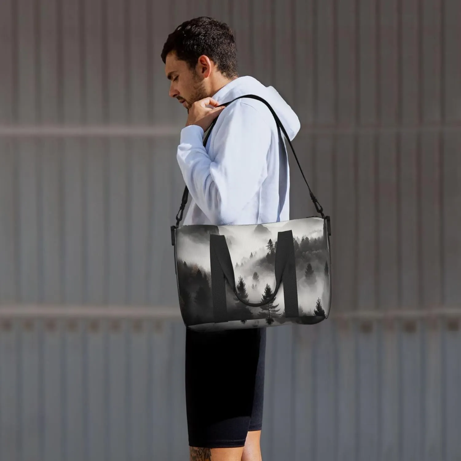 Sports Gym Bag for Women Men Travel Duffel Bag Tote Weekender Bag Carry on Overnight Bag for Travel Swimming Fitness Workout Sports Foggy Mountains Forest Duffle Bag