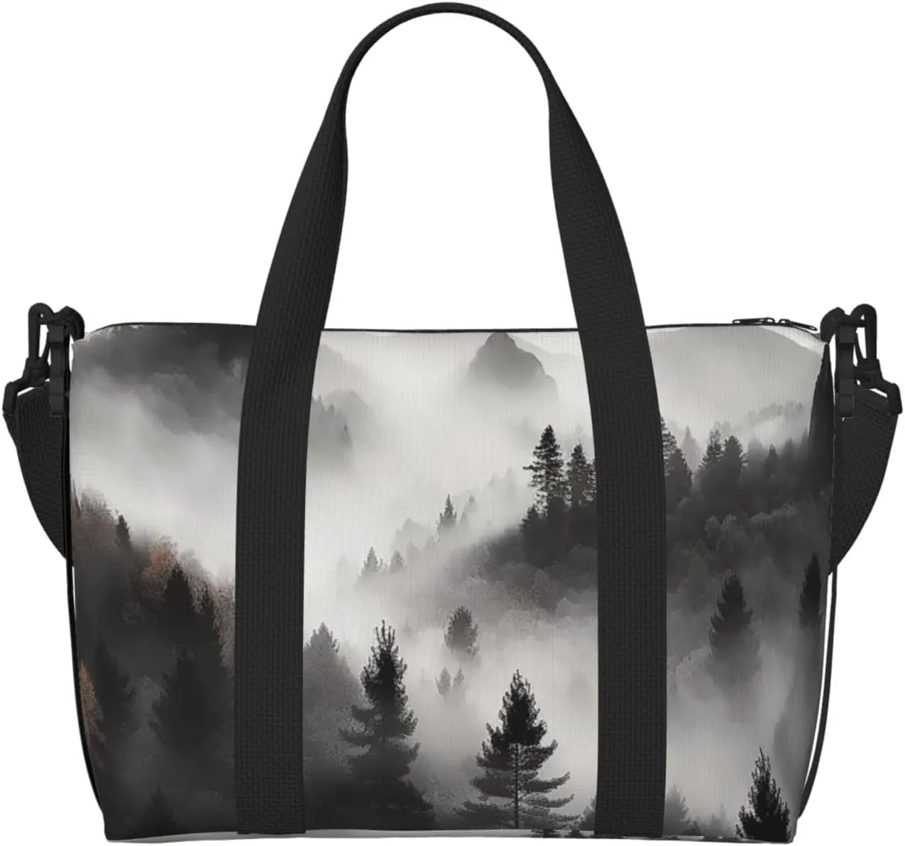 Sports Gym Bag for Women Men Travel Duffel Bag Tote Weekender Bag Carry on Overnight Bag for Travel Swimming Fitness Workout Sports Foggy Mountains Forest Duffle Bag