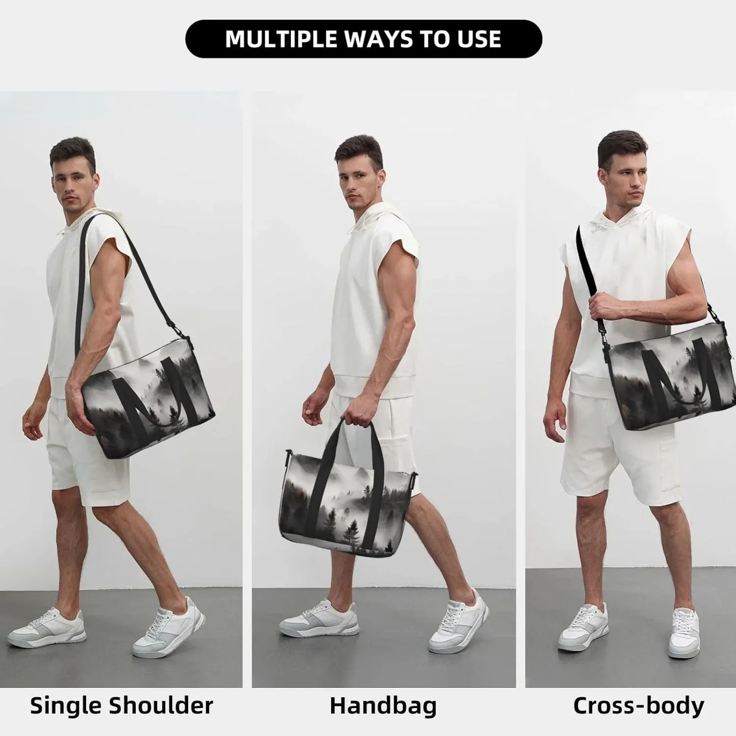 Sports Gym Bag for Women Men Travel Duffel Bag Tote Weekender Bag Carry on Overnight Bag for Travel Swimming Fitness Workout Sports Foggy Mountains Forest Duffle Bag
