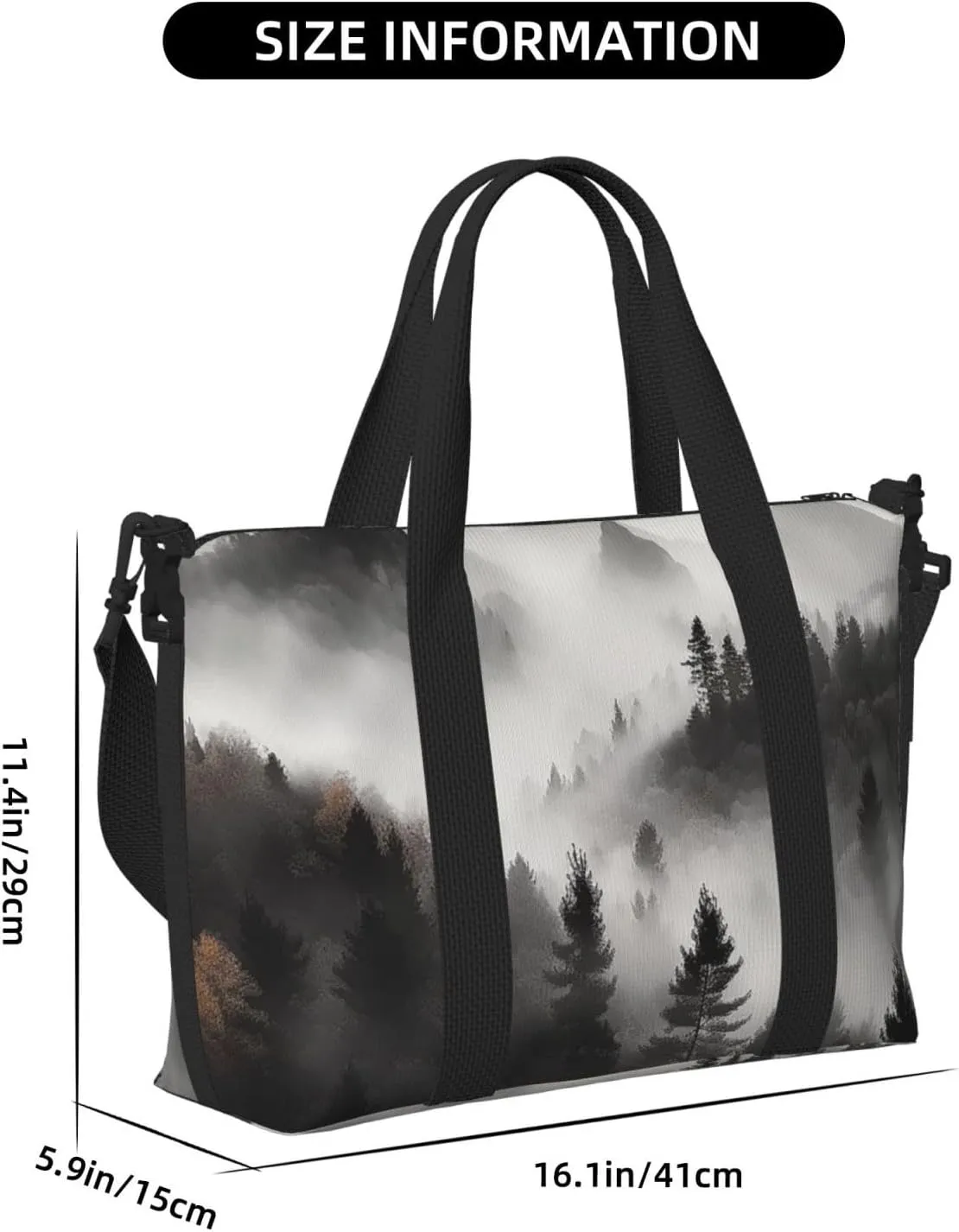 Sports Gym Bag for Women Men Travel Duffel Bag Tote Weekender Bag Carry on Overnight Bag for Travel Swimming Fitness Workout Sports Foggy Mountains Forest Duffle Bag