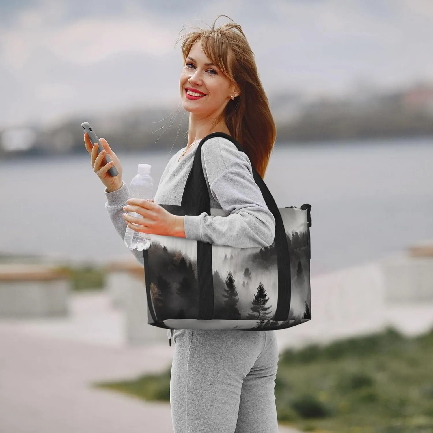 Sports Gym Bag for Women Men Travel Duffel Bag Tote Weekender Bag Carry on Overnight Bag for Travel Swimming Fitness Workout Sports Foggy Mountains Forest Duffle Bag