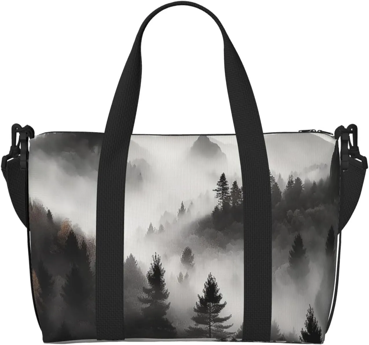 Sports Gym Bag for Women Men Travel Duffel Bag Tote Weekender Bag Carry on Overnight Bag for Travel Swimming Fitness Workout Sports Foggy Mountains Forest Duffle Bag