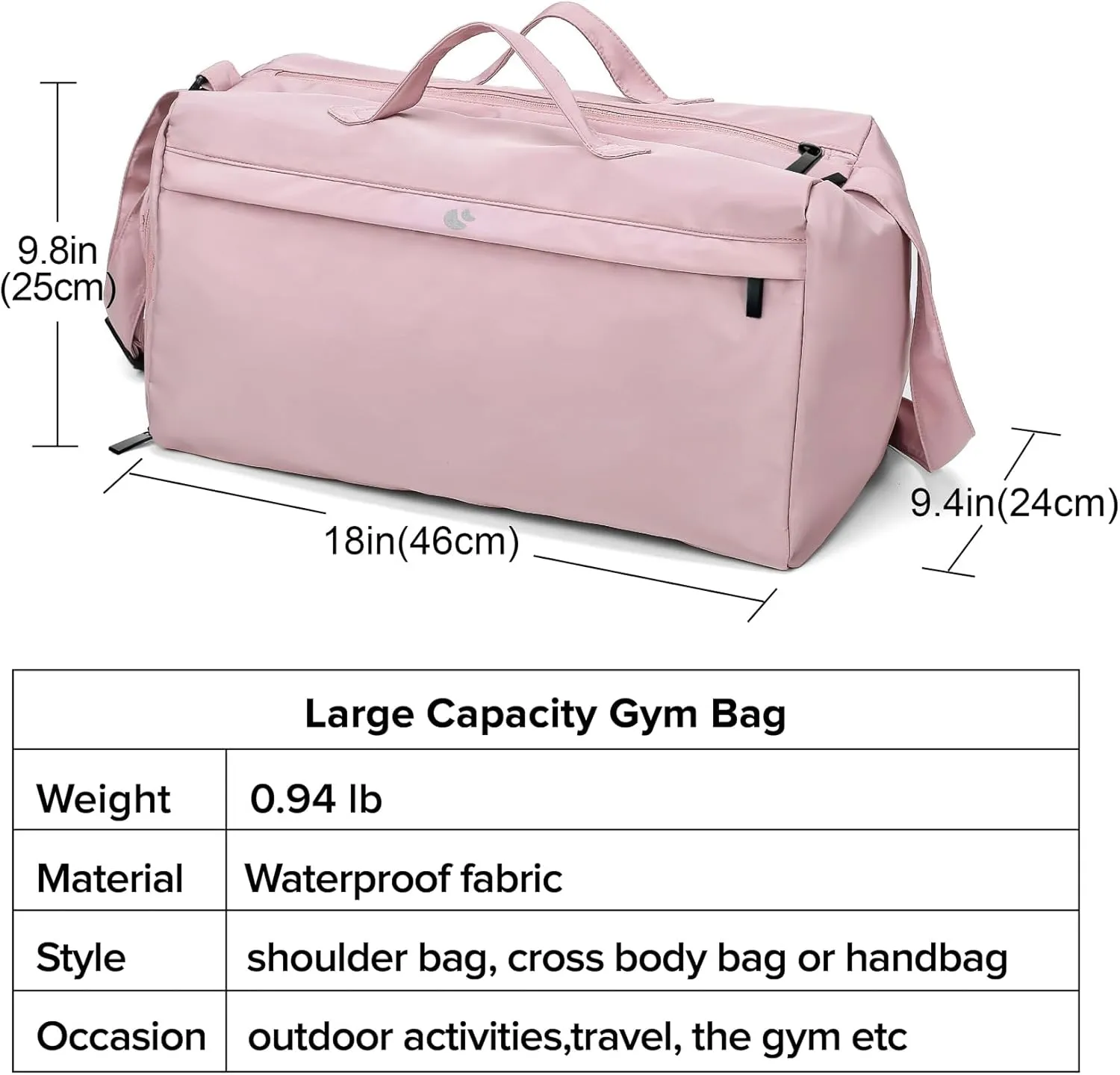 Sports Gym Bag for Women, Travel Workout Duffel Overnight Shoulder Bags with Shoes Compartment and Wet Pocket Lightweight Weekend Waterproof Pink