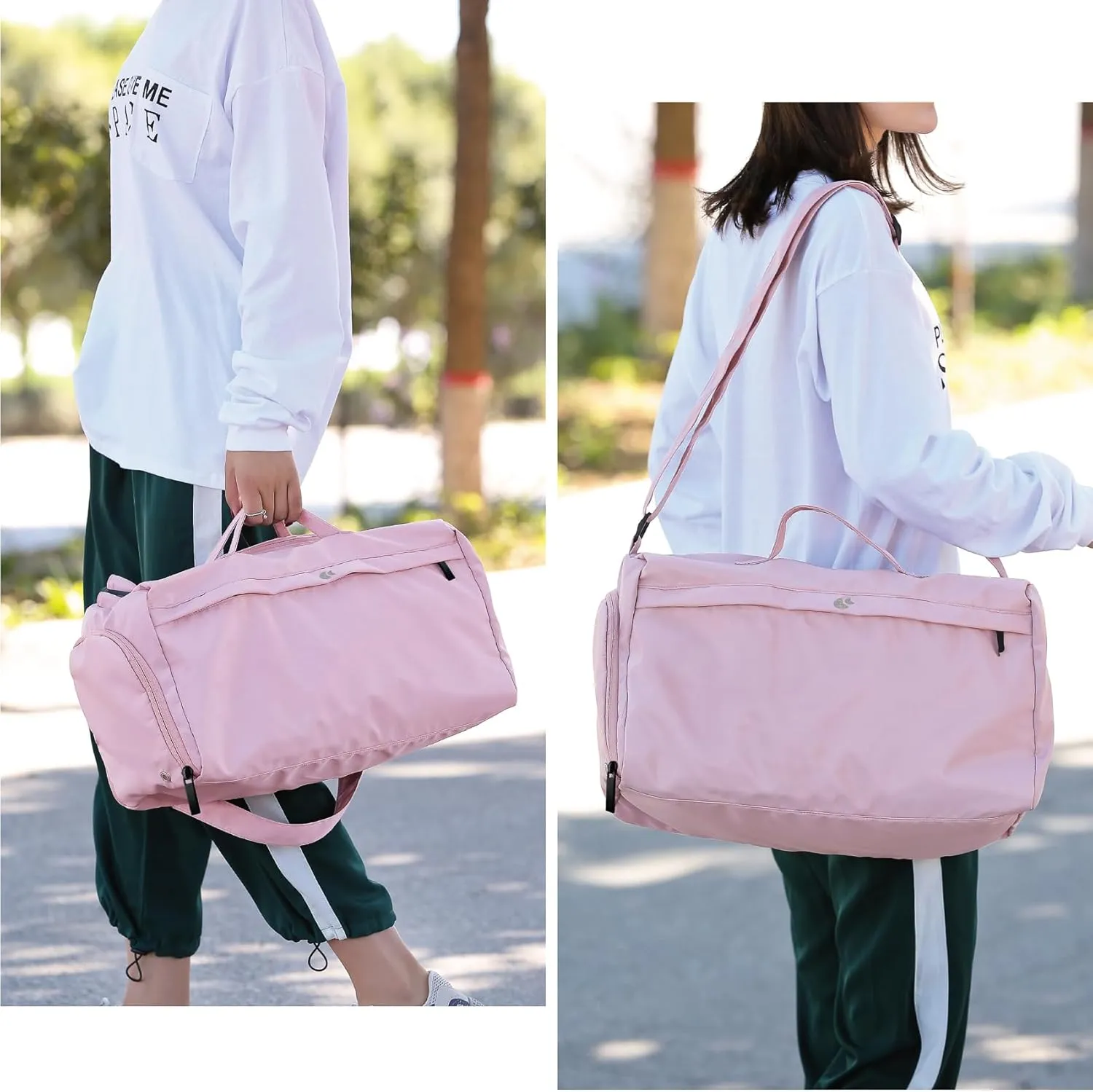 Sports Gym Bag for Women, Travel Workout Duffel Overnight Shoulder Bags with Shoes Compartment and Wet Pocket Lightweight Weekend Waterproof Pink