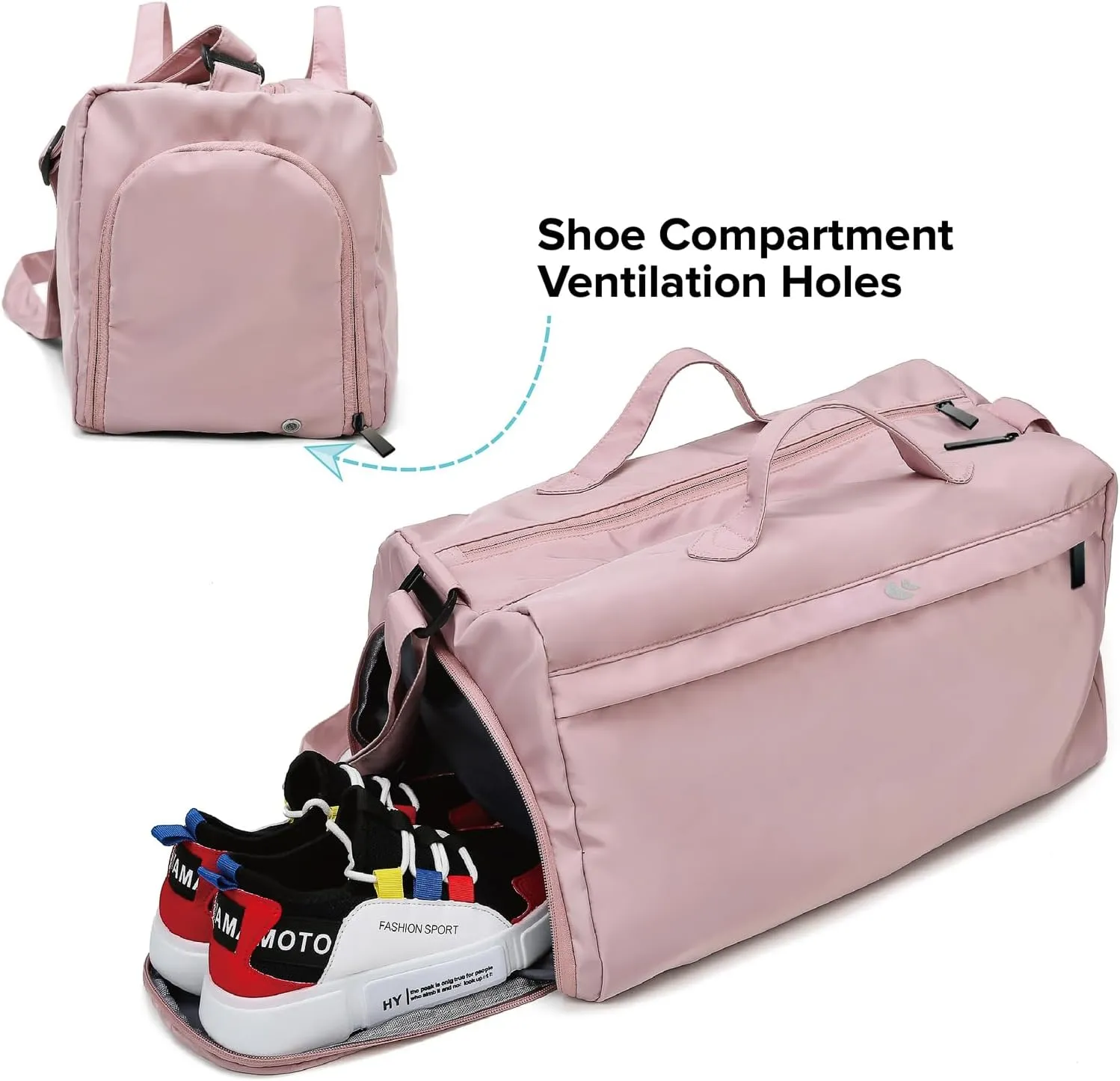Sports Gym Bag for Women, Travel Workout Duffel Overnight Shoulder Bags with Shoes Compartment and Wet Pocket Lightweight Weekend Waterproof Pink