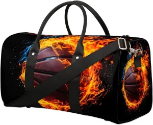 Sports Theme Basketball Travel Duffel Bag for Women Men Waterproof Foldable Overnight Weekender Bag Large Capacity Sports Gym Bag