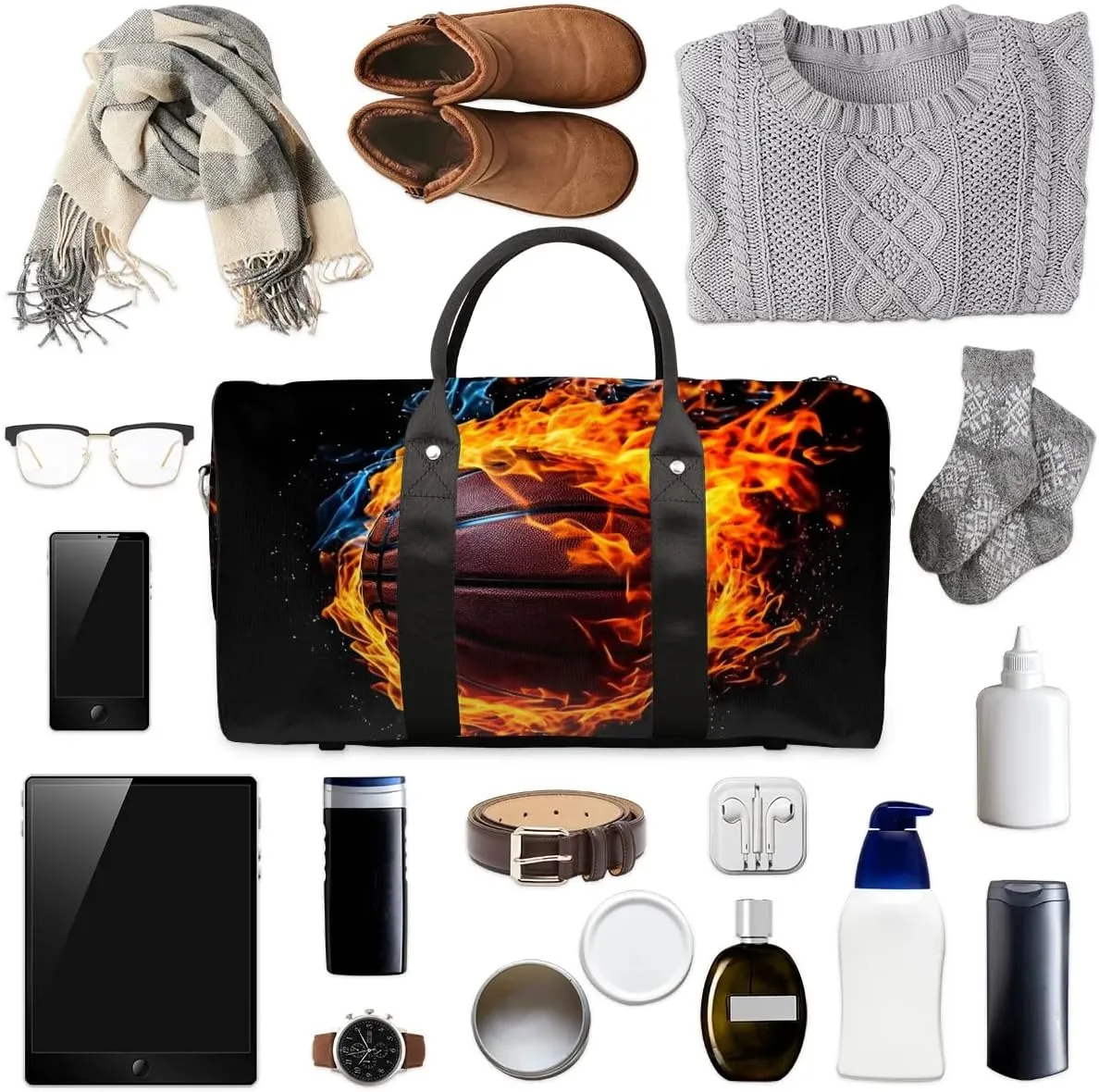 Sports Theme Basketball Travel Duffel Bag for Women Men Waterproof Foldable Overnight Weekender Bag Large Capacity Sports Gym Bag