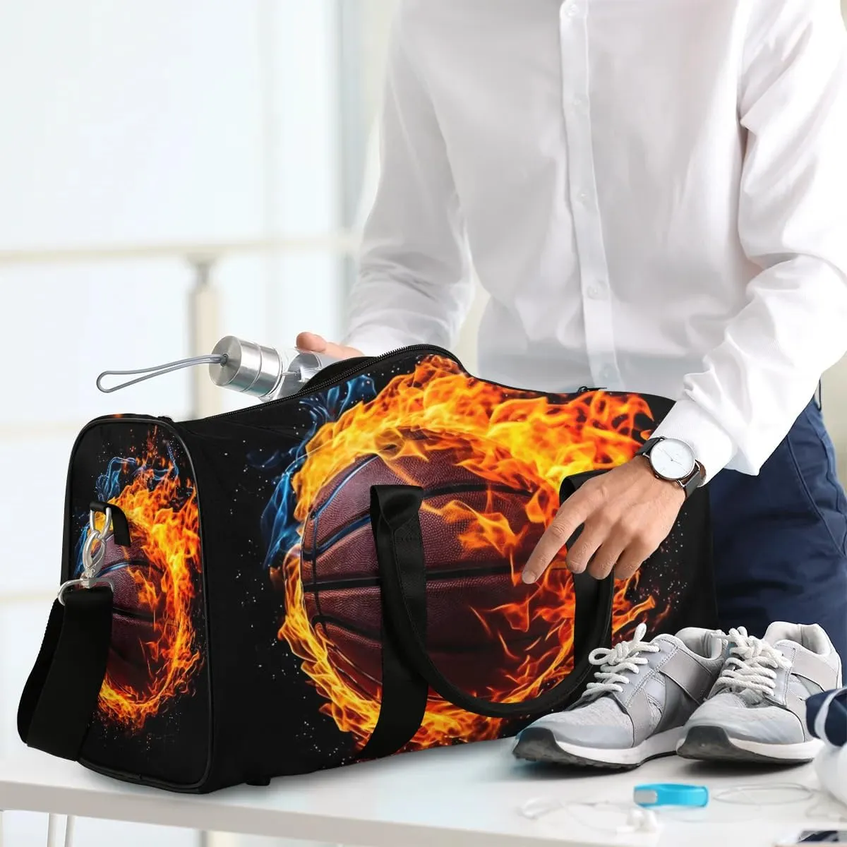 Sports Theme Basketball Travel Duffel Bag for Women Men Waterproof Foldable Overnight Weekender Bag Large Capacity Sports Gym Bag