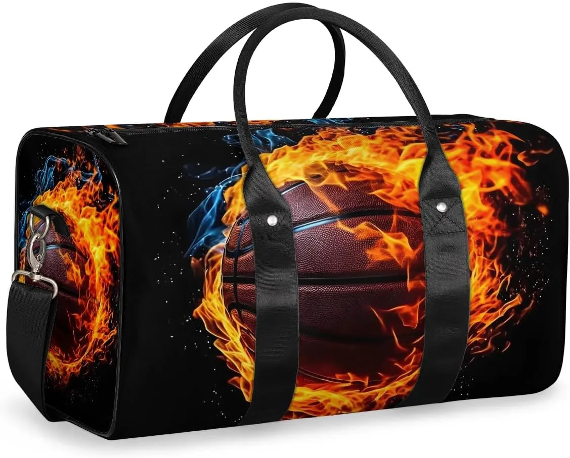 Sports Theme Basketball Travel Duffel Bag for Women Men Waterproof Foldable Overnight Weekender Bag Large Capacity Sports Gym Bag