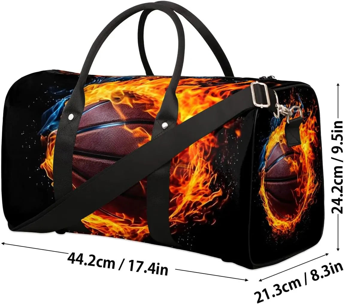 Sports Theme Basketball Travel Duffel Bag for Women Men Waterproof Foldable Overnight Weekender Bag Large Capacity Sports Gym Bag