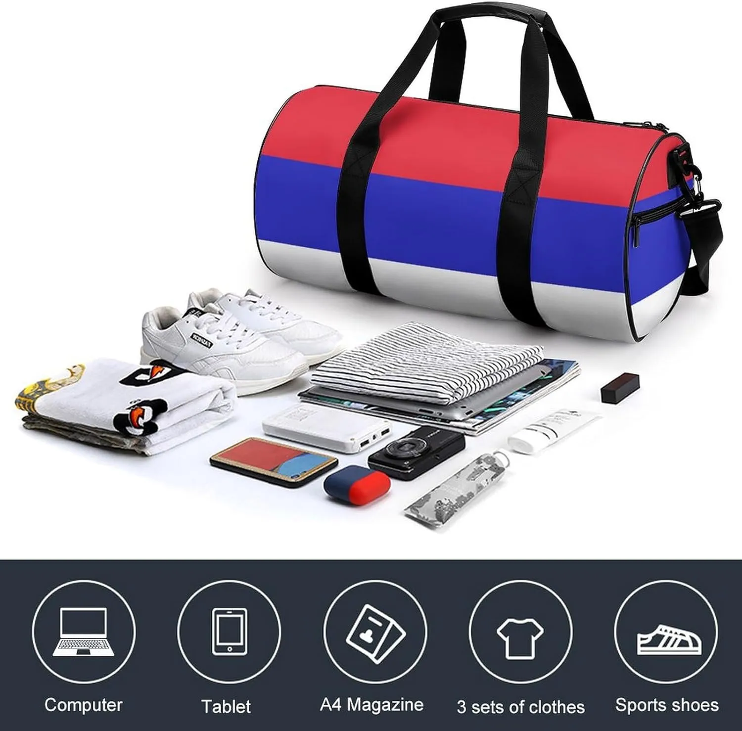 Srpska Flag Waterproof Sports Duffel Bag with Dry Wet Separation for Gym Beach Travel