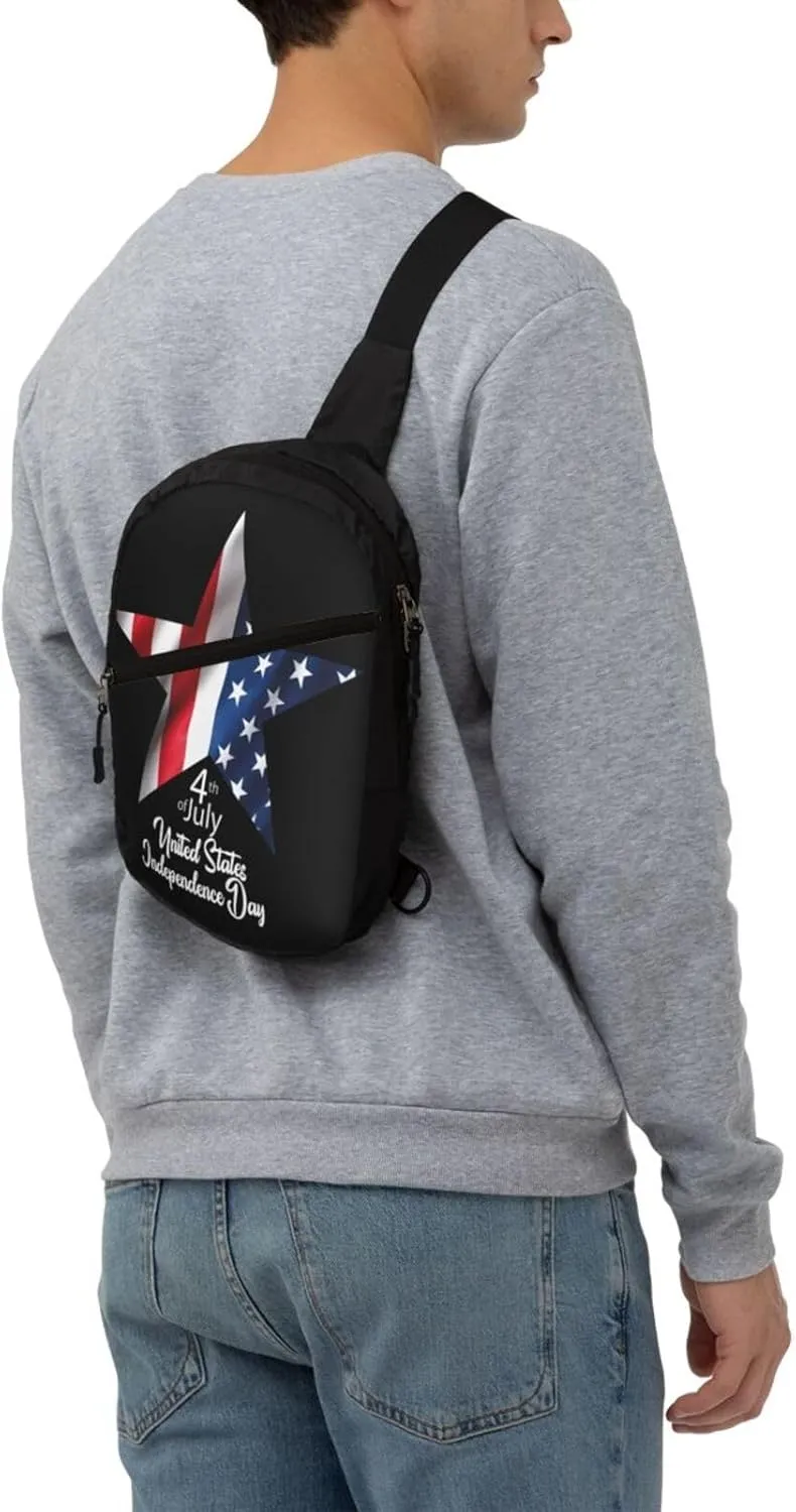 Star American Flag Portable Sling Bags Packable Crossbody Bag Foldable Sport Daypack Reusable Shoulder Backpack Diagonally Chest Bag for Workout Travel