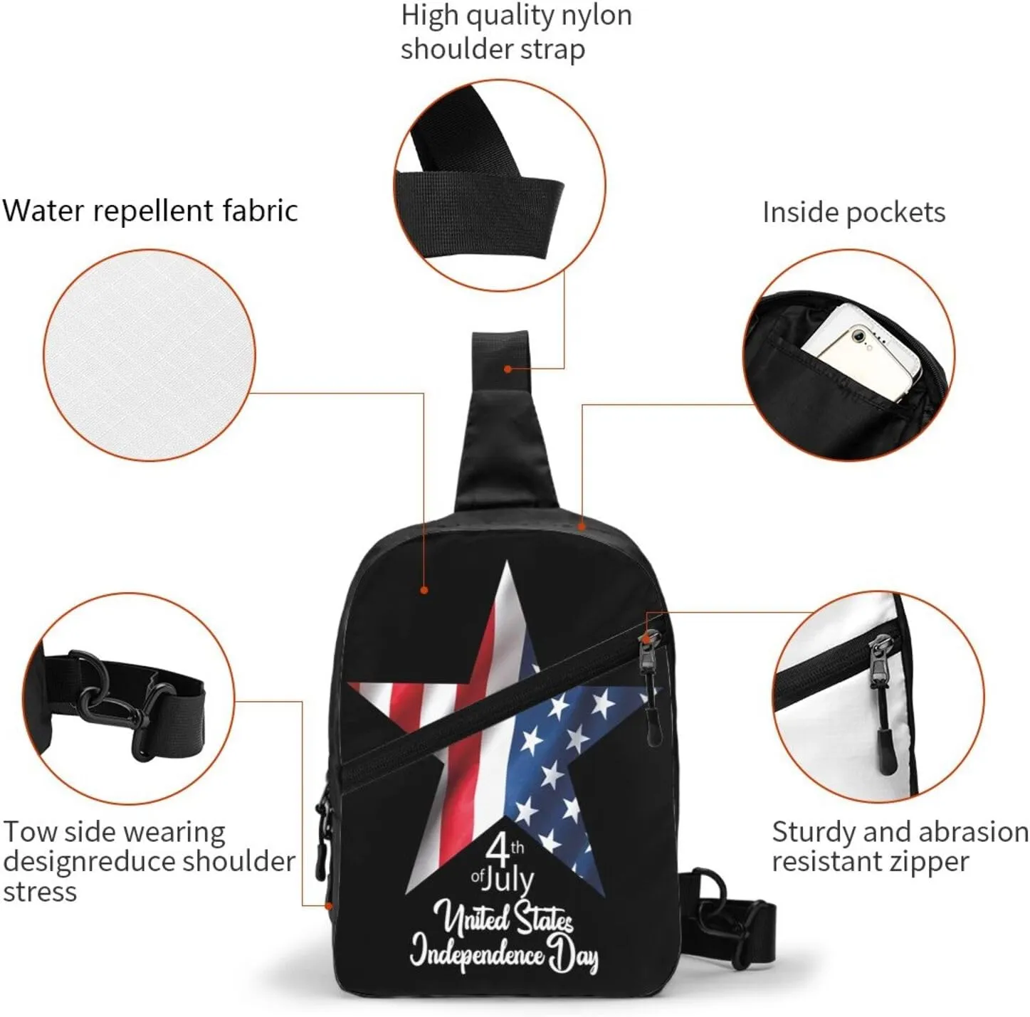 Star American Flag Portable Sling Bags Packable Crossbody Bag Foldable Sport Daypack Reusable Shoulder Backpack Diagonally Chest Bag for Workout Travel