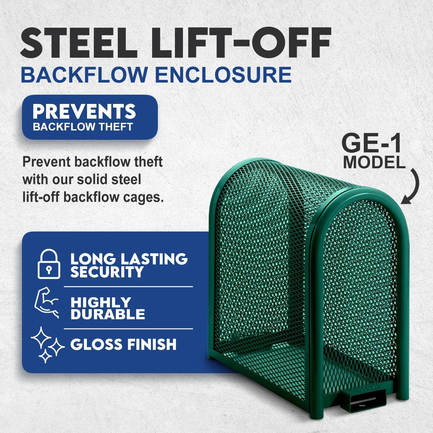 Steel Protection Backflow Preventer Security Cage for Outside - Small - Green - Guardian Enclosures - Dimensions, Wet Installation (Anchors for Pouring Concrete)