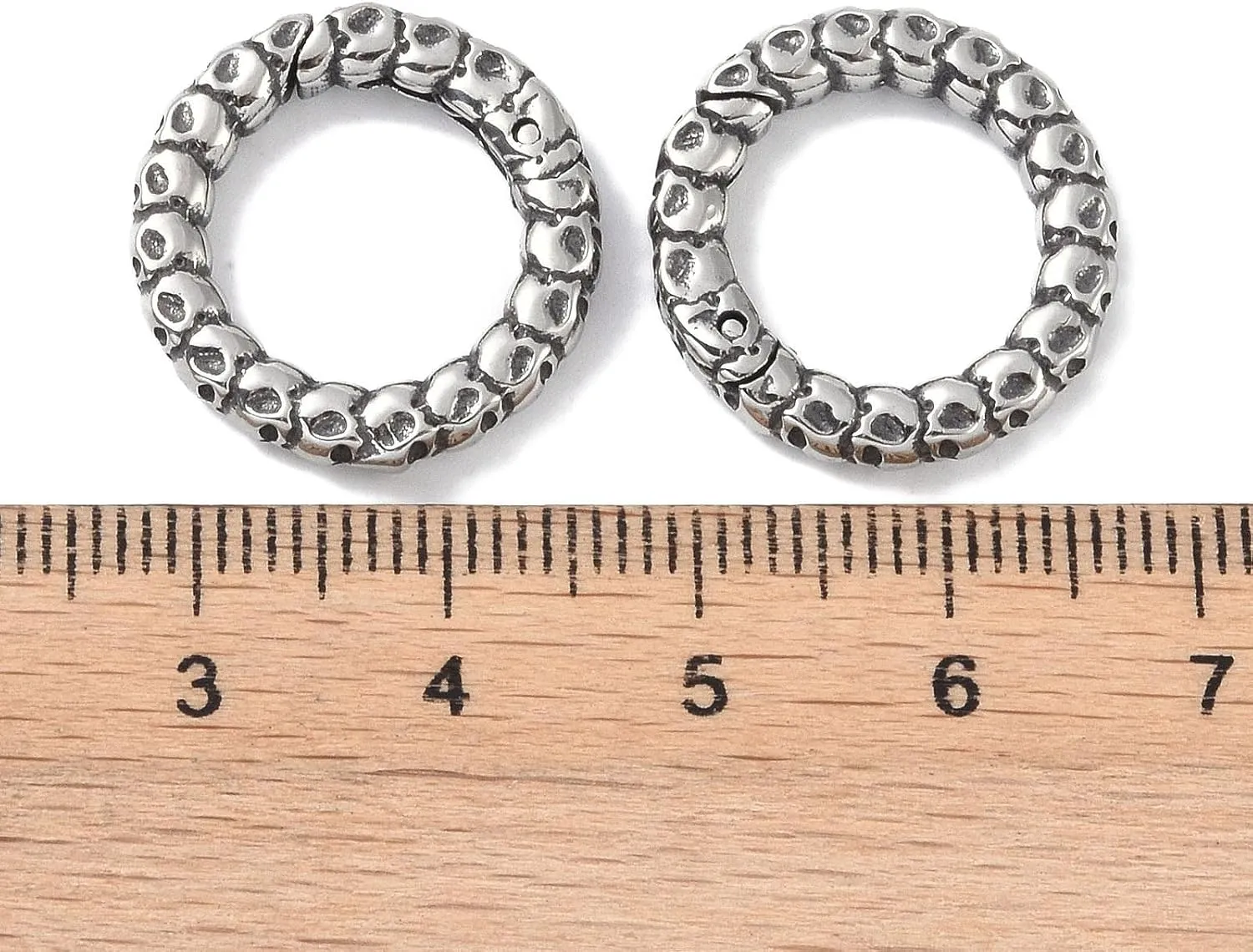 Stiesy 6 Pcs Tibetan Style 316 Stainless Steel Spring Gate O Rings Buckles Antique Silver Skull Pattern Keyring Jewelry Clasps for DIY Women Men Car Keychain Handbag Purse Strap Accessories