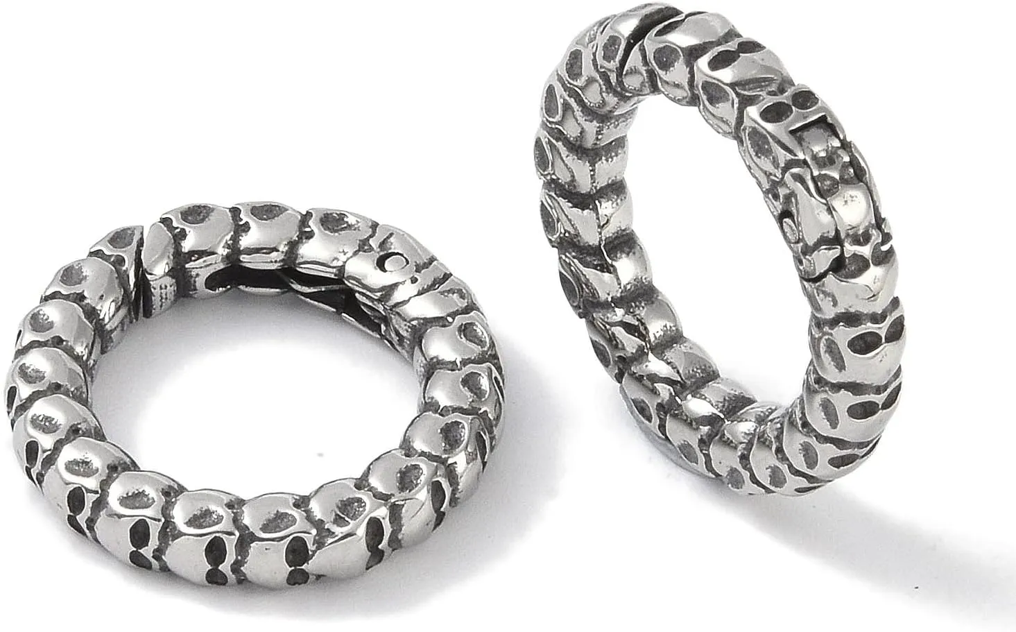 Stiesy 6 Pcs Tibetan Style 316 Stainless Steel Spring Gate O Rings Buckles Antique Silver Skull Pattern Keyring Jewelry Clasps for DIY Women Men Car Keychain Handbag Purse Strap Accessories
