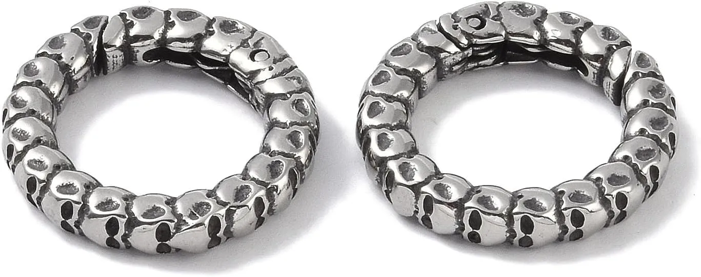 Stiesy 6 Pcs Tibetan Style 316 Stainless Steel Spring Gate O Rings Buckles Antique Silver Skull Pattern Keyring Jewelry Clasps for DIY Women Men Car Keychain Handbag Purse Strap Accessories