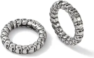Stiesy 6 Pcs Tibetan Style 316 Stainless Steel Spring Gate O Rings Buckles Antique Silver Skull Pattern Keyring Jewelry Clasps for DIY Women Men Car Keychain Handbag Purse Strap Accessories